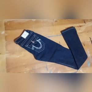 True Religion Embroidered Silver Straight Leg Dark Wash Women's Jeans 27 NWOT